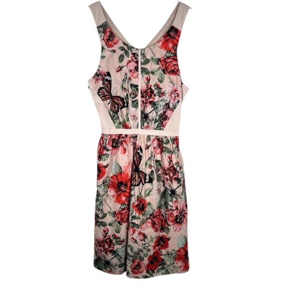 Adrianna Papell Pink Fit & Flare Dress 14 Floral Butterfly Cocktail Party - Picture 2 of 9